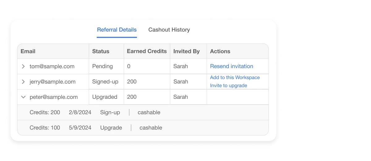 Referral a Friend Program - Monitor Your Referrals: Dashboard to track referral status, earned credits, and manage credit sharing in Visla's user-friendly interface.